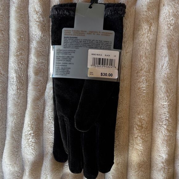 NWT Isotoner Women’s Genuine Leather Gloves – Black, Plush-Lined, Large - Picture 2 of 5